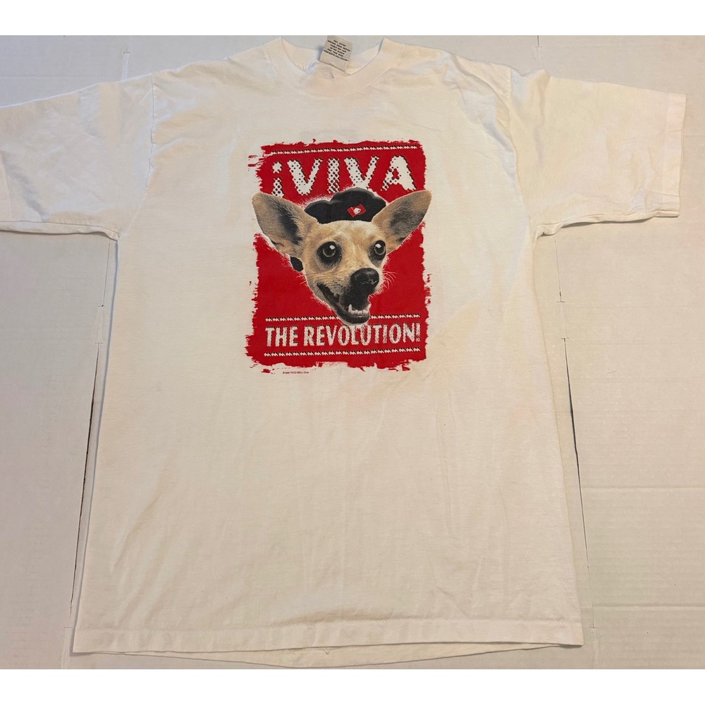 Vintage 1998 Taco Bell Chihuahua Viva The Revolution T Shirt Balzout XL White